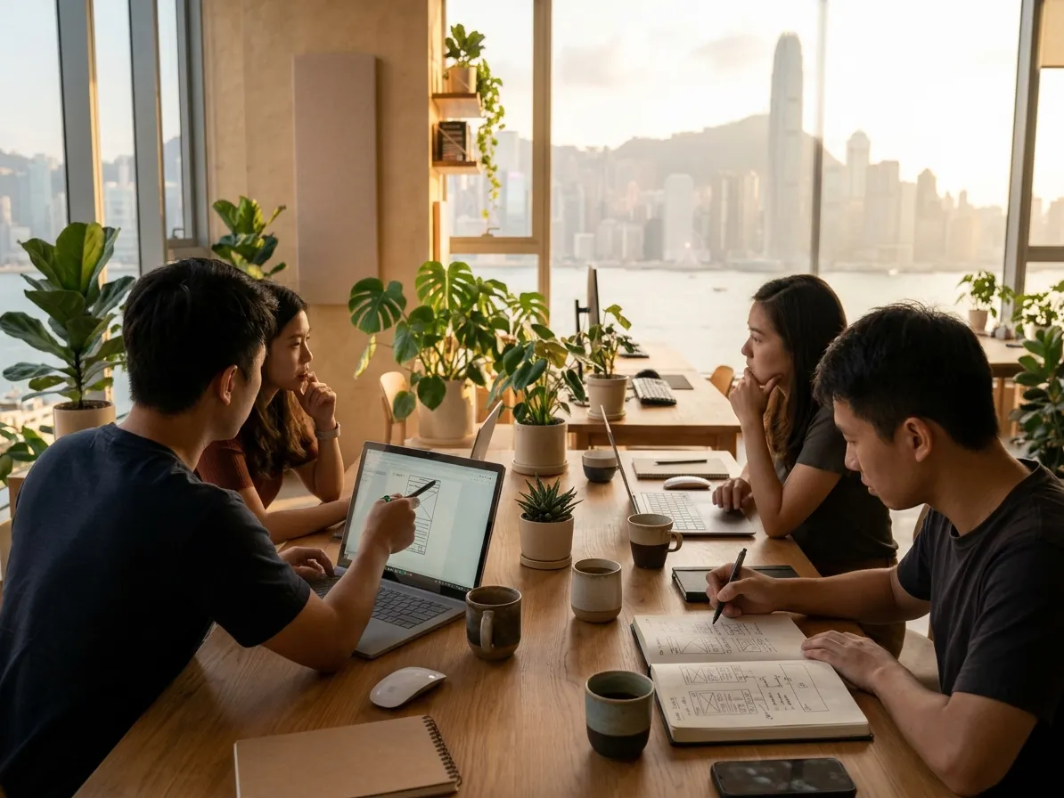 A small team working through a design together in the studio